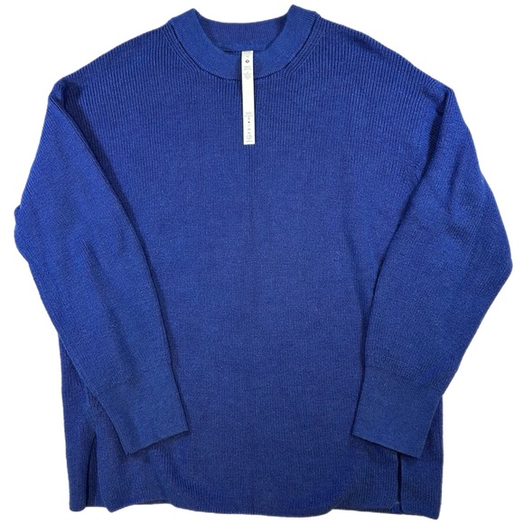 Lululemon Merino Wool-Blend Ribbed Crewneck Sweater Size 12 Blue - Picture 1 of 6